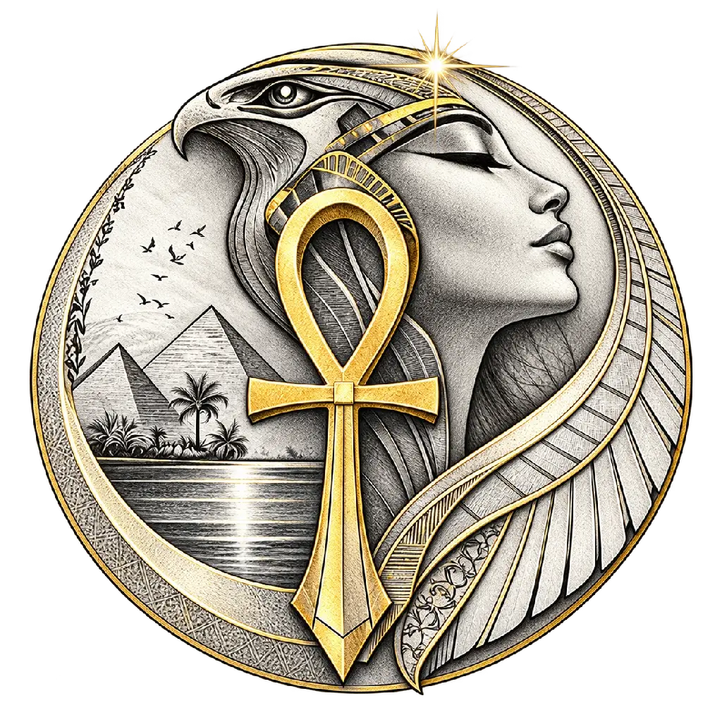 Golden Ankh Egyptian Falcon Medallion.webp